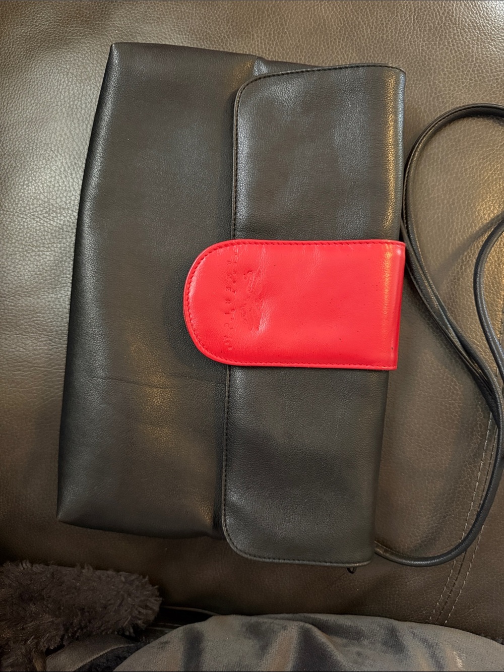 Perry Ellis Black shoulder crossbody with Red Accent Strap